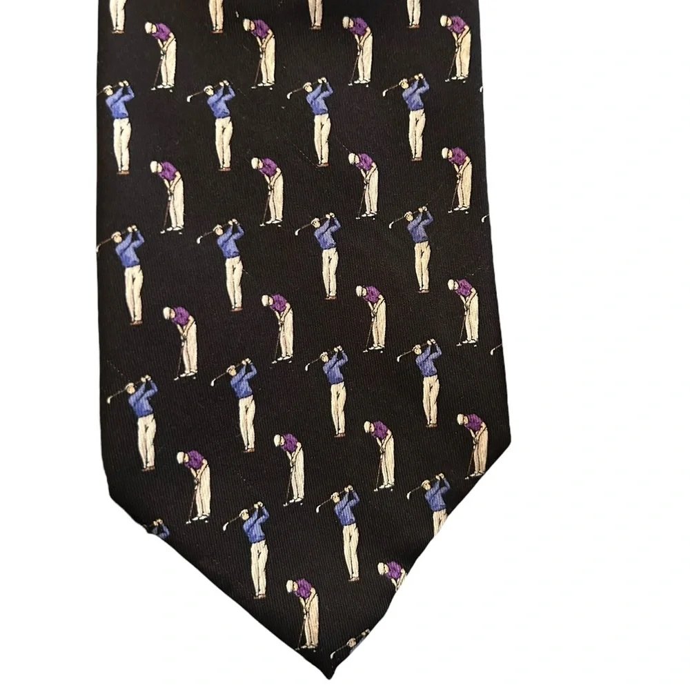 Lauren Ralph Lauren Golf Themed Neck Tie Black Silk‎ RRL Hand Finished